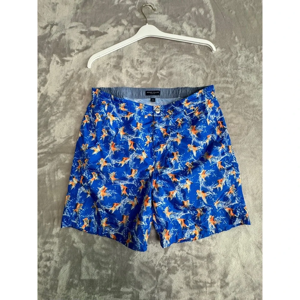 Peter Millar Collection Men's M Blue Koi‎ Fish Swim Trunks Shorts